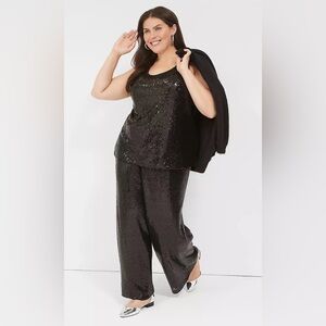 Black Sequin Wide Leg Women’s Pants